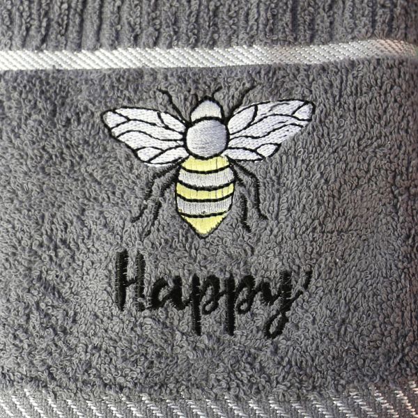 Kitchen Tea Towel Bee Happy - Dark Grey